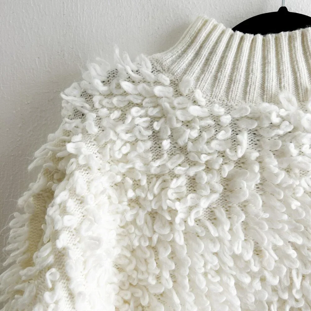 ANTHROPOLOGIE MAEVE Callahan Mock-Neck Loop-Stitch Sweater in Cream/Ivory - Picture 9 of 10